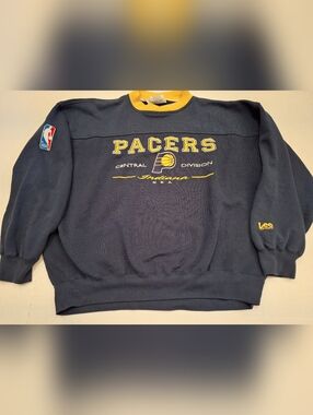 VTG Lee Sport Indiana Pacers Crewneck Embroidered NBA Sweatshirt Mens XL Navy